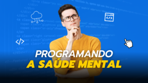 Programador cuidando da saúde mental. Na imagem há um homem pensando e vestido com casaco amarelo, um programador pensando em saúde mental